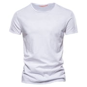 LUOGENLI Male T-shirts for Mens Mens Fashion Casual Solid Color Cotton O Neck Short Sleeve T Shirt Top T-shirts for Men Graphic Tee Funny Easter Mens T-shirts Graphic Tees Valentines White M