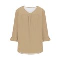 thumbnail image 4 of Timegard Hauts Grande Taille pour Femmes Col en V Froncé à Volants Manches 3/4 T-Shirts Confortables Décontractés Amples, 4 of 5