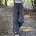 thumbnail image 3 of Women's Baggy Cargo Pants - Drawstring Wide Leg, Polyester - Streetwear/Hip Hop - S-XXL, 3 of 6