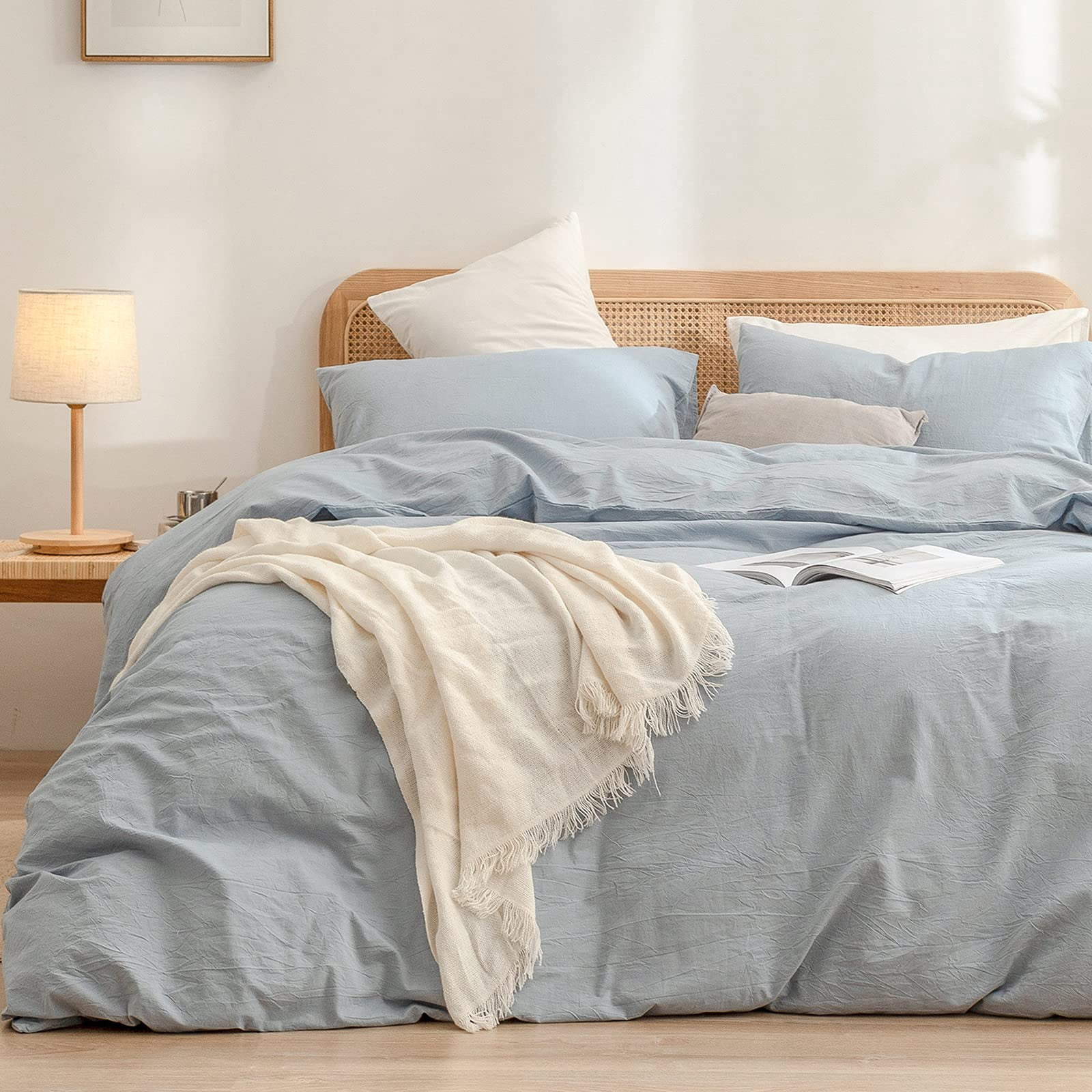 BESTOUCH Duvet Cover Set 100% Washed Cotton Linen Feel Super Soft Comfortable Chic Lightweight 2 PCs Home Bedding Set Solid Cornf