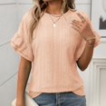 thumbnail image 2 of JIRNDf Hauts pour Femmes T-Shirts d'Été Tendance Couleur Unie Col Rond Manches Courtes à Volants Blouse pour Femmes Tunique Décontractée Orange S, 2 of 8