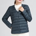 thumbnail image 3 of Cameland Women's Solid Color Lightweight Down Jacket V-neck Short Jacket Long Sleeved Cotton Jacket, 3 of 3