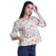thumbnail image 3 of Moomaya T-Shirt à Col Rond pour Femmes à Manches Évasées, Haut Court en Coton Imprimé, Haut Décontracté, 3 of 4