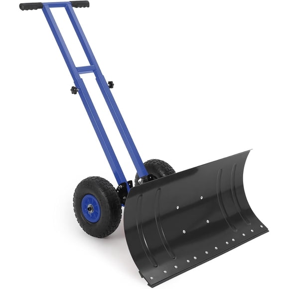 29x14 In Heavy Duty Rolling Snow Pusher Shovel with Wheels 5-Position Adjustable Angled Blade Ergonomic Handle Snow Removal Tool for Driveway and Sidewalk