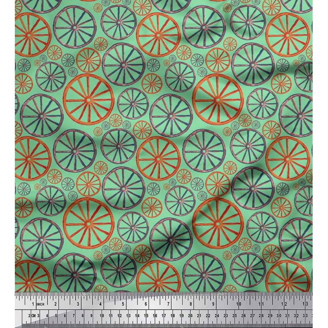 Soimoi Green Modal Satin Fabric Wheel Ethnic Decor Fabric Printed Yard 42 Inch Wide