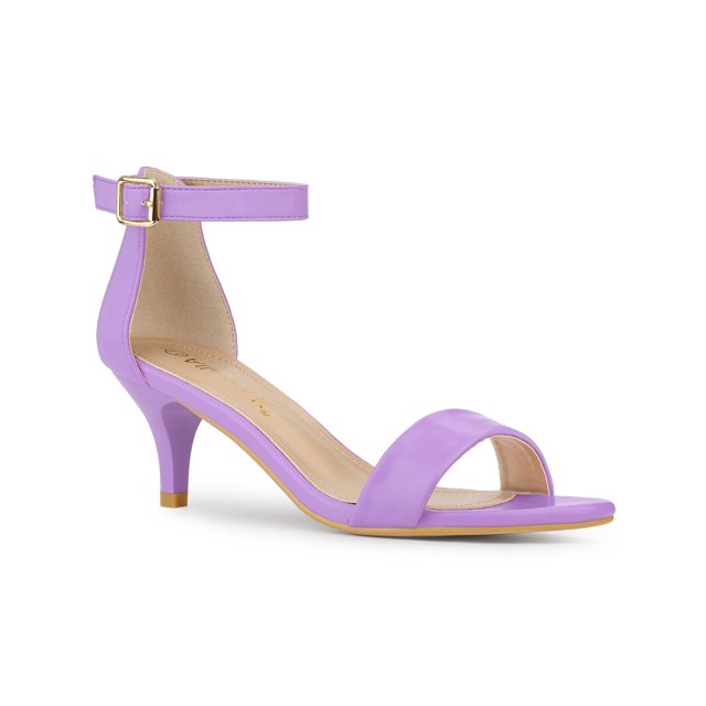 BLISSFUL STEP Women's Shoes Kitten Heel Ankle Strap Open Toe Sandals Purple 7