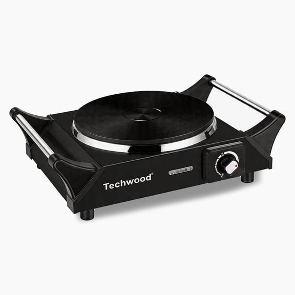 Techwood Brûleur de Table de Cuisson Électrique Portable, 1500 W, Compact, Antidérapant, Inoxydable, Noir
