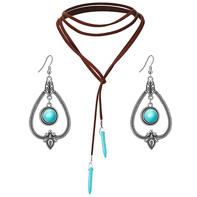 mmirethe Dangle Earring Long Pattern Hanging Pendant Popular Accessories Bohemian Necklace Anniversary Gift Decorations Neck Chain Necklace Earring Set 1Set