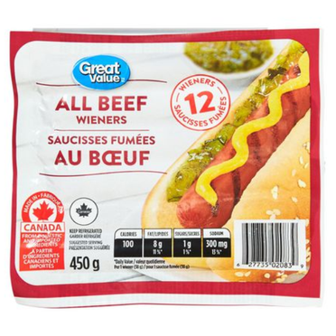 Saucisses fumées au bœuf réfrigérées Great Value, emballage de 12, 450 g