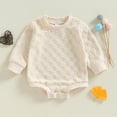 thumbnail image 2 of AherBiu Vêtements pour Nouveau-Né Fille Col Ras du Cou Manches Longues Vêtements pour Bébé Justaucorps Automne Barboteuses Tenues, 2 of 5