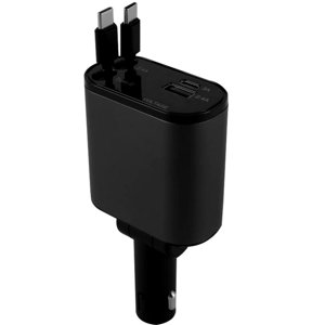 Chargeur de voiture rétractable compatible avec IOS Téléphone 14/13/12/11 60W Chargement rapide USB C Chargeur de téléphone avec voiture 2.6FT Câble rétractable et double USB Adaptateur de chargeur de voiture réglable de ports