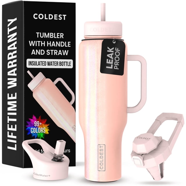 Coldest 40 oz Tumbler with Handle and Straw, 100% Spill Proof Tumbler with Straw (3 Lids), Stainless Steel Insulated Leakproof Tumblers for Women Men, Cup Holder Fri