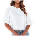 thumbnail image 1 of Fgnfyis T-Shirts Courts à Col Rond pour Femmes, Manches Courtes, Épaules Dénudées, Hauts Courts, T-Shirts pour Femmes, Blanc, M, 1 of 6