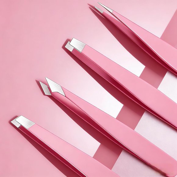 Women's facial hair removal tweezers, stainless steel pink tweezer set, suitable for eyebrow shaping, removing facial hair, plucking splinters and ingrown hairs, with a precision tip design.,Pink