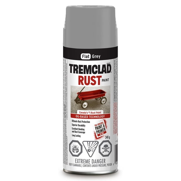 Tremclad Interior/Exterior Oil Based Rust Protection Spray Paint in Flat Grey, 340g