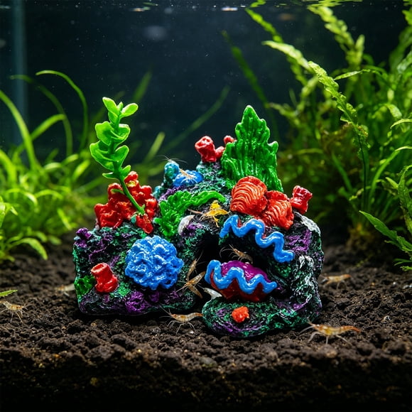 Tarmeek Aquarium Coral Reef Decoration, Fish Tank Reef Ornament with Artificial Reef Decor, Aquarium Hideout and Fish Tank Cave, Resin Material Realistic Look Saltwater Safe for Small Pets, A