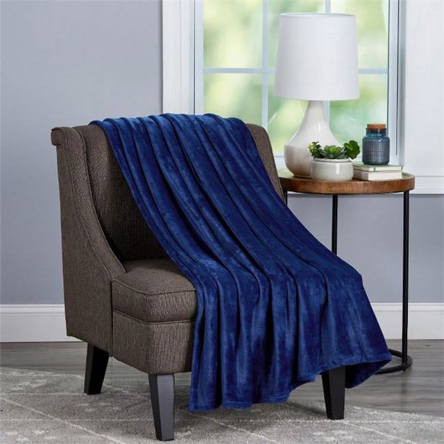 LHC 66-Throw002 Couverture en Velours Microfibre Surdimensionnée Polyester Uni - Bleu Nuit