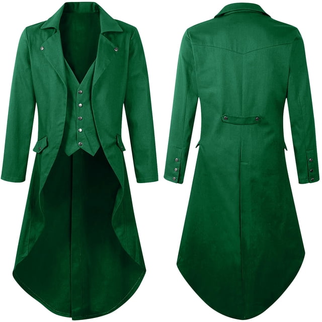 Gspmoly Oversized Tshirts for Men, Mens Gothic Solid Color Top Steampunk Medieval Tailcoat Uniform Performance Suit Lapel Jacket Going Out Tops up to 60% Off