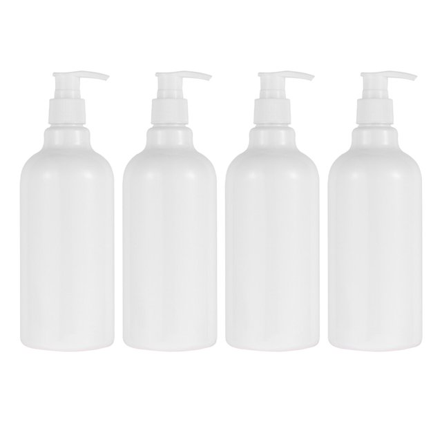GOOHOCHY 4 botellas rellenables con bomba de 500 ml para aceites esenciales y maquillaje líquido (botella blanca y bomba blanca)