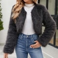 thumbnail image 1 of LSLJS Womens Ladies Warm Faux Furry Long Coat Jacket Winter Solid V-neck Outerwear, 1 of 8