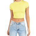 thumbnail image 1 of JIRNDf Hauts pour Femmes T-Shirts d'Été Tendance Mode Manches Courtes Mignon Court Basique Col Rond Coupe Ajustée Blouse pour Femmes Tunique Décontractée Hauts Jaune P, 1 of 5