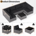 thumbnail image 3 of Gymax Set of 7 Patio Furniture Set PE Rattan Sectional Sofas w/ Tempered Glass Coffee Table Black, 3 of 7