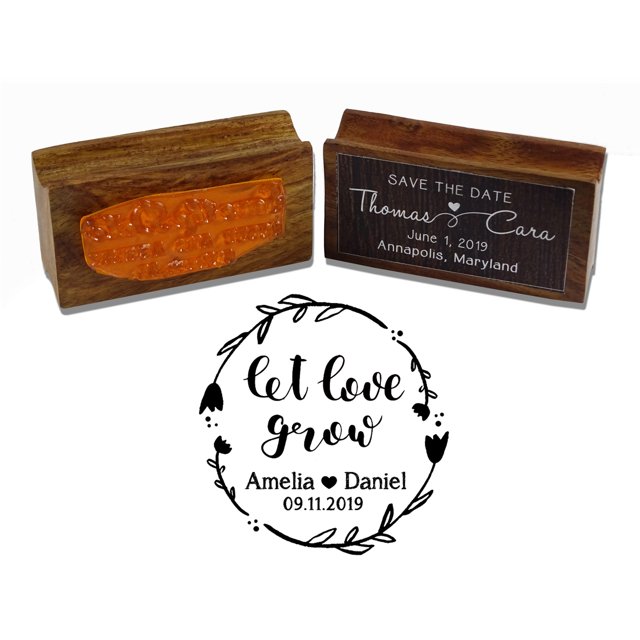 Printtoo Round Personalized Wedding Favor Stamp Custom Wood Mounted Stamp Let Love Grow Rubber Stamper-1.96 Inches Diamater