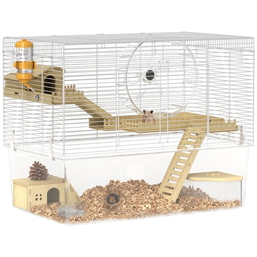 PawHut Hamster Cage for Hamsters and Gerbils with Food Dish, White