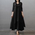 thumbnail image 2 of XDZJLR Robes pour Femmes Formelles Dames Deux Grandes Évasées Lin Ample à Manches Longues Robe en Lin, 2 of 5