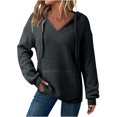 thumbnail image 2 of Xdegoge Womens Hoodies Sweatshirts Oversized Sweatshirts Ribbed Knit Long Sleeve Drawstring V Neck Casual Pullover Sweatshirt Hooded Tops Plus Size Fall Winter Clothes with Pockets Dark Gray L, 2 of 9