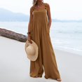 thumbnail image 2 of TrendOFT Womens Casual Summer Jumpsuit Loose Spaghetti Strap Solid Button Pocket Rompers For Women One Piece Overalls Brown XXL, 2 of 8