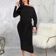 thumbnail image 3 of Pompotops Robe Décontractée de Mode pour Femme, Chandail à Manches Longues, Col en V, Aguichant, Épaules Dénudées, 3 of 5