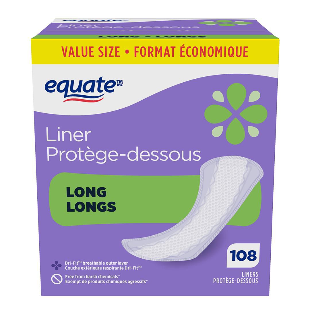 Protège-dessous longs Equate à absorption légère, sans parfum, 108 unités