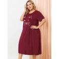 thumbnail image 4 of Agnes Orinda Nuisettes pour Femmes Grande Taille Fête des Mères Col Rond Manches Courtes Robe de Nuit Imprimé Chats Pyjamas Détente Maison avec Poche 3X Bourgogne, 4 of 6
