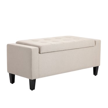 HOMCOM Rectangular Tufted Linen Storage Ottoman Bench with Flipping Top