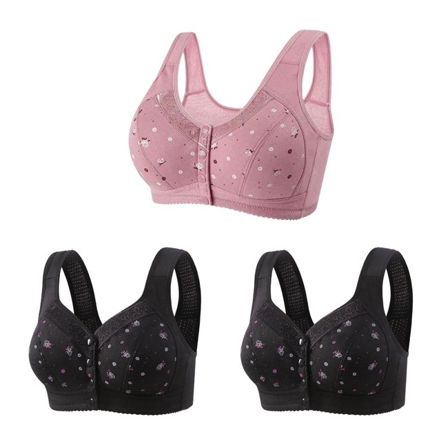 Bigersell Women's Bras Front Closure 3pcs Training Bra Style R-78 Breathable Pullover Bras Pack R-78-pinky