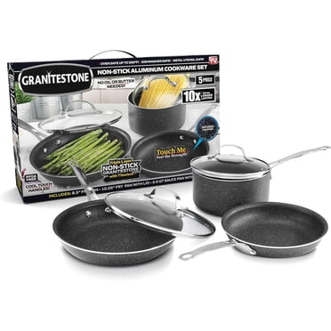 Granitestone PRO Series Hard Anodized Aluminum Ultra-Nonstick Ti-Ceramic Coating 5 Piece Cookware Set, Dishwasher Safe, Oven Safe