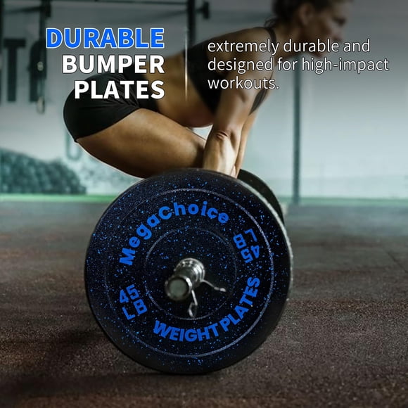 Superior 45LB Rubber Bumper Plate – 2" Global Weight Plate for Barbell, Strength Training, Powerlifting, Home Gym – Durable – Single Plate – Black with Blue Dots