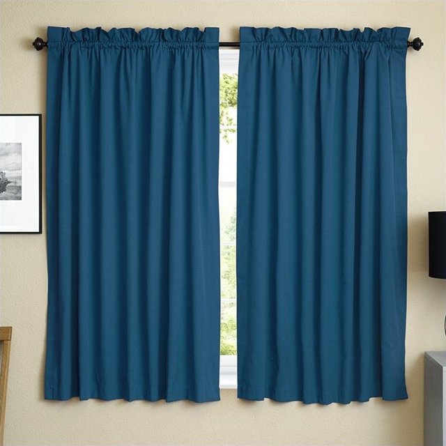 Blazing Needles Twill Drapery Panel (Set of 2), 63" by 52", Indigo