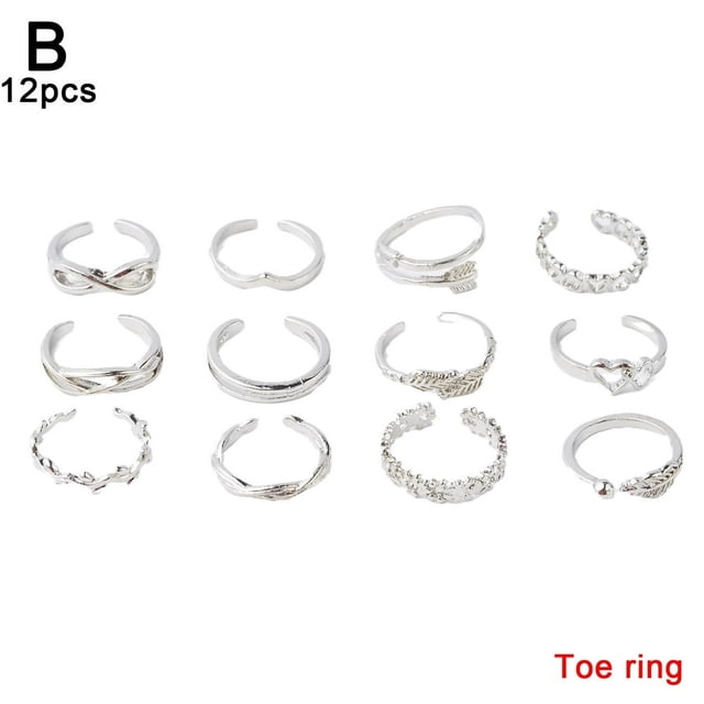 CHOK 12/24 Pcs Bagues de Doigt et Pied Réglables en Argent pour Bijoux Ensemble Neuf H6U2