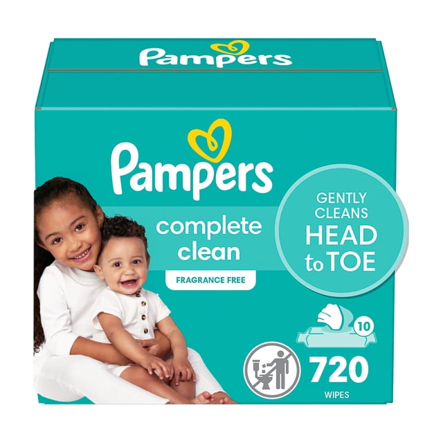 Pampers Complete Clean Baby Wipes - Fragrance Free 10X Pop-Top Packs 720 Count