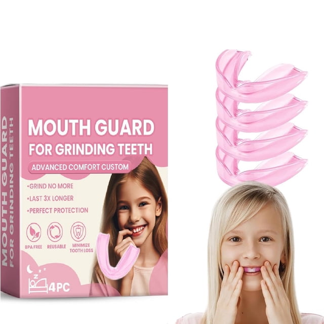 HLONK Lot de 4 Protège-Dents Roses pour Enfants pour le Grincement des Dents Protège-Dents de Nuit Confortable pour Enfants Protège-Morsures Malléable pour Enfant pour Serrer les Dents Protège-Dents