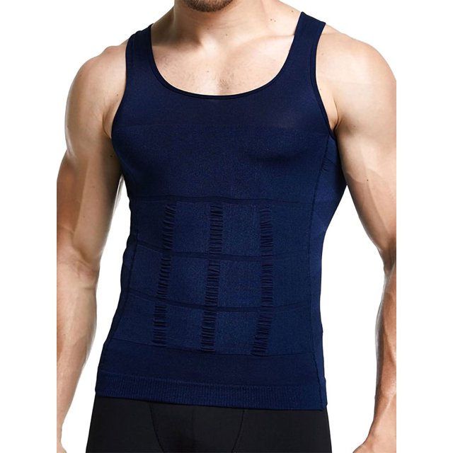 LUXUR Mens Tank Top Solid Color Muscle Shirt Sleeveless Summer Tops Comfy Vest Tummy Control Tee Blue S