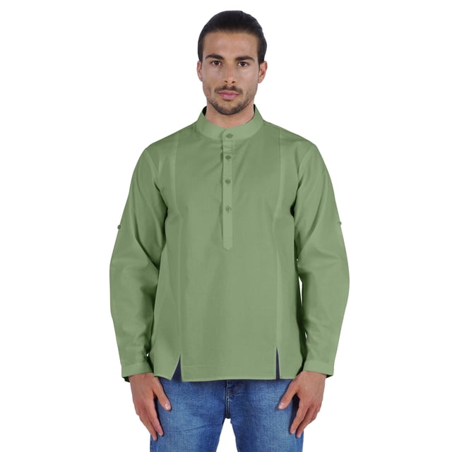 Atasi Chemise Henley Indienne pour Homme à Manches Longues, Décontractée, Col Mandarin, Courte Kurta
