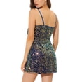 thumbnail image 3 of INSPIRE CHIC Robe pour Femme Paillettes Scintillantes Col en V Bretelles Ajustables Robe de Bal Courte TG Bleus, 3 of 6
