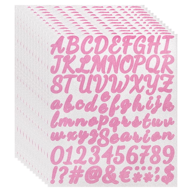 912Pack 12Sheets Glitter Letter Stickers Self-Adhesive Alphabet Sticker Pink