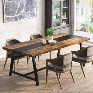 Tribesigns Dining Table for 8 People, Rectangular 70.9 inch Wood Kitchen Table with Metal Frame, Rustic Brown