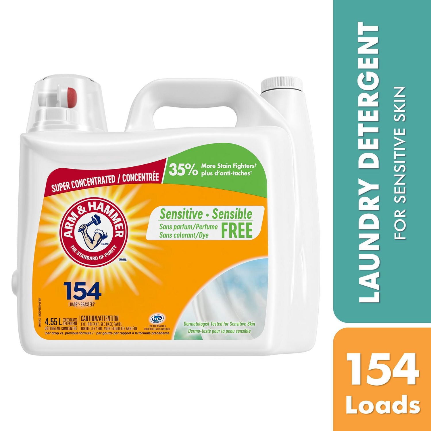 Arm & Hammer Sensitive Skin Liquid Laundry Detergent, Fragrance & Dye Free, 154 Loads
