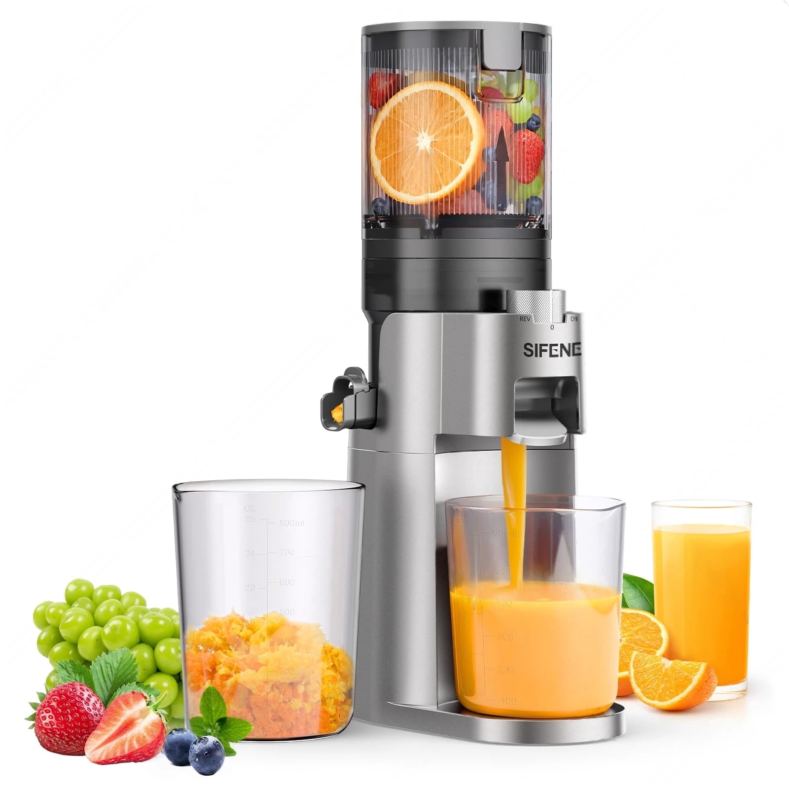 Refurbished SiFENE SIF-8101 Cold Press Juicer, Masticating Juicer Machine w/4.35" Wide Feed Chute, 150W, Gray