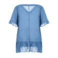 thumbnail image 4 of MesaSe Women Cover-up Dress Short Sleeve V Neck Solid Ruffled Loose Beach Dress, 4 of 6